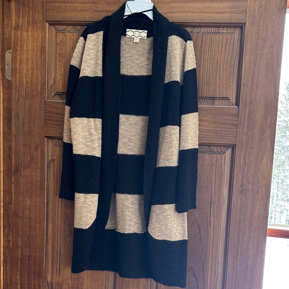 Pink Rose Black and Cream Striped Cardigan